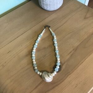 Elegant Pearl and Blue Beaded Necklace